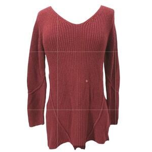 Avalin Sweater Womens Small Maroon Red V Neck Knit Long Sleeve Side Slit Top